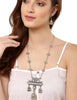 Latest Oxidised German Silver Afghani Long Chain Pendant Earrings Necklace Jewellery Set for Women/Girls (Silver)