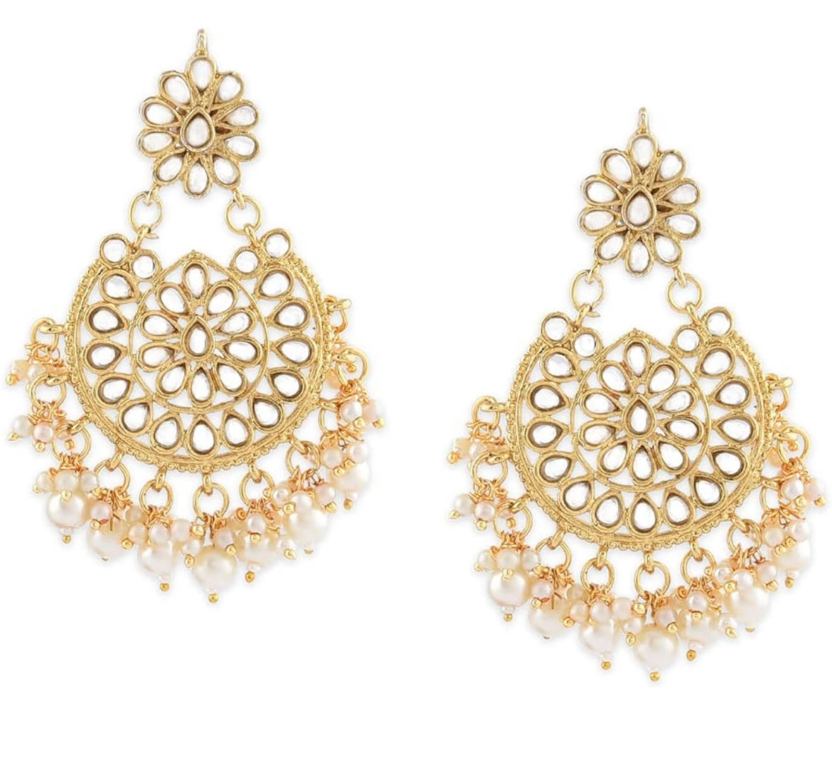 Gold Tone Kundan & Pearls Dangle Earring For Women/Girls (in two colours)