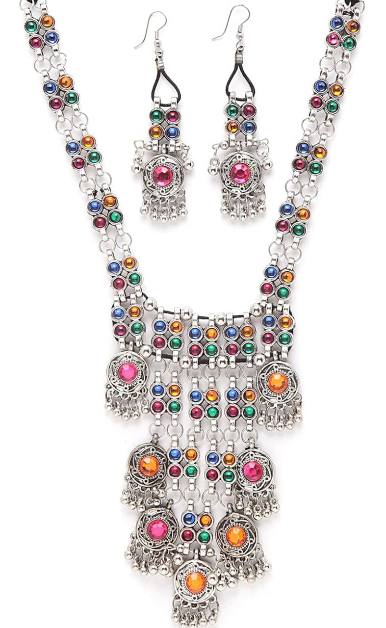 Latest Stylish Traditional Oxidised Silver Necklace Jewellery Set for Women