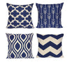 Geometric Throw Pillow Covers Navy Blue Home Deco Outdoor for Sofa Couch Cotton Linen 18 X 18 Inch , Set of 4