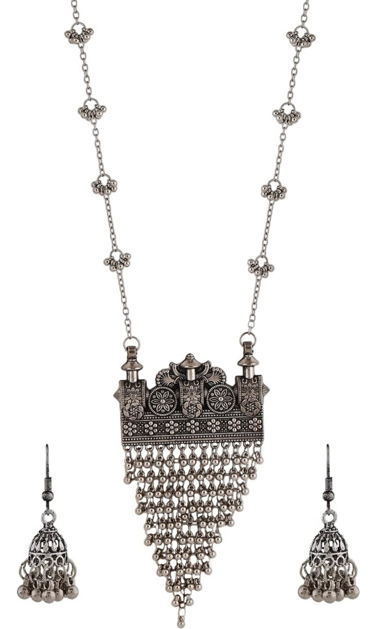 Latest Stylish Traditional Oxidised Silver Necklace Jewellery Set for Women/Girls
