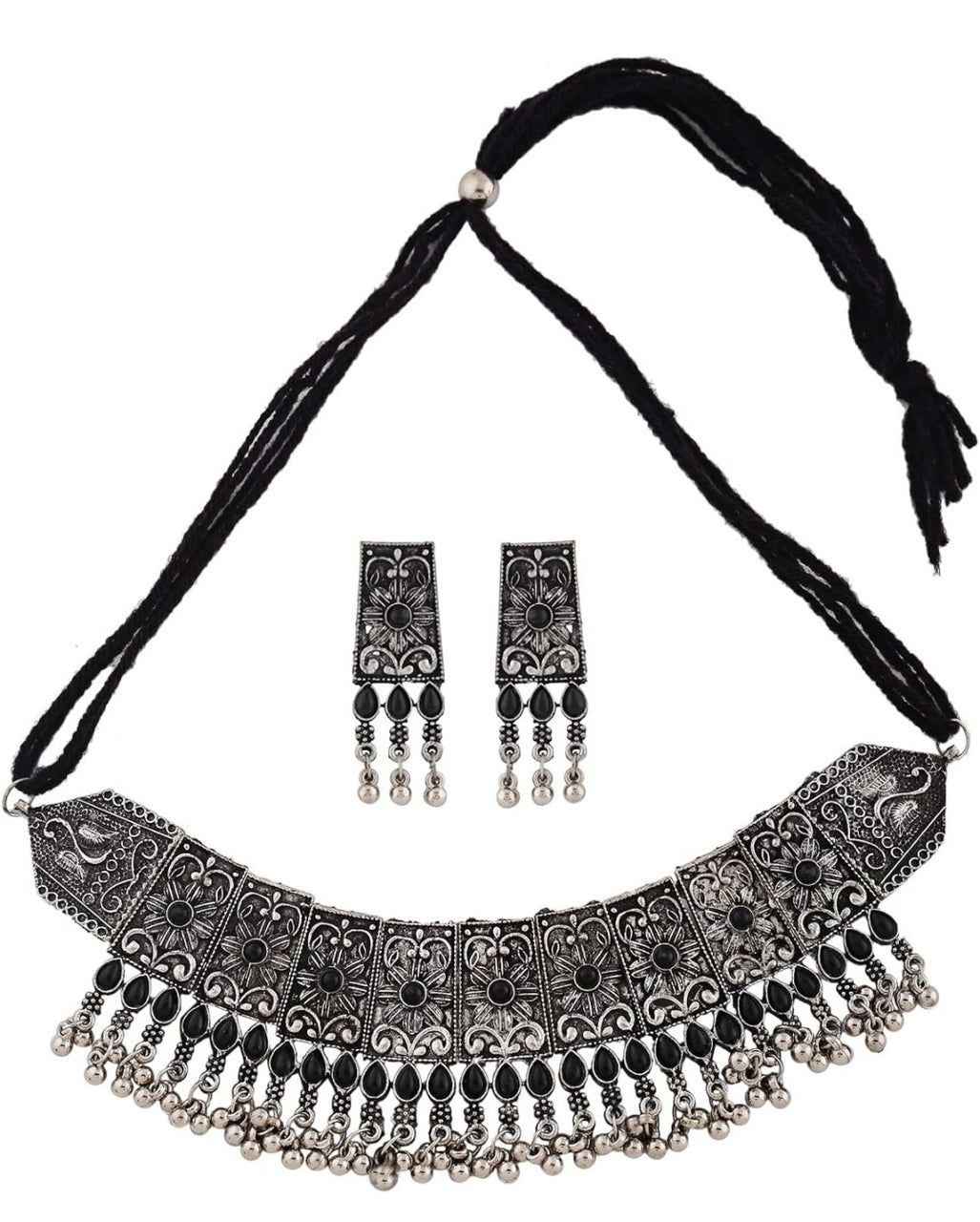 Latest Stylish Traditional Oxidised Silver Necklace Jewellery Set for Women/Girls