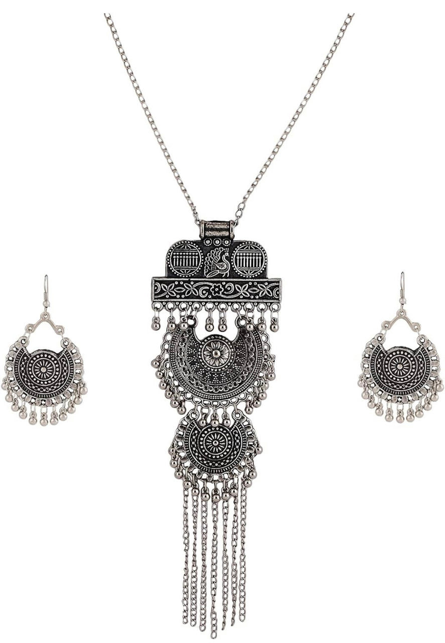Latest Stylish Traditional Oxidised Silver Necklace Jewellery Set for Women/Girls