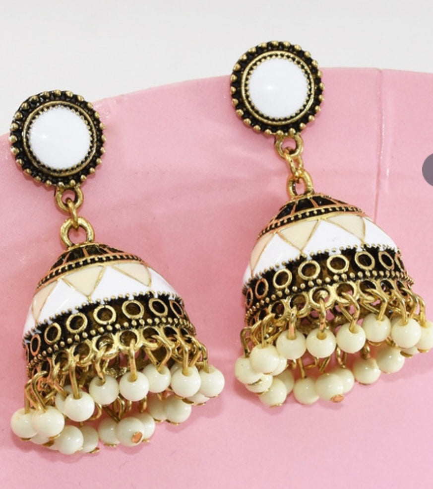 Vintage Indian Bell Tassle Drop Dangle Earrings For Women In Three Colours