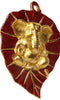 Metal Ganesha Bhagwaan on Paan Leaf Home Decor Wall Hanging Showpiece with Left Side Trunk Near Modak In Two Colours(Red & Green)