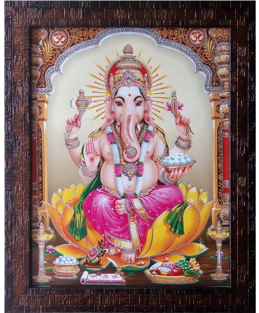 Lord Ganesha Ganpati Ganesh Ji Home Decorative Acrylic Sheet Mount Painting Photo Frame for Wall (Synthetic wood, 27 x 33 x 1 cm, Brown)