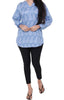 Twist women’s linen sky blue pineapple printed full sleeves short kurti Top with contrast
