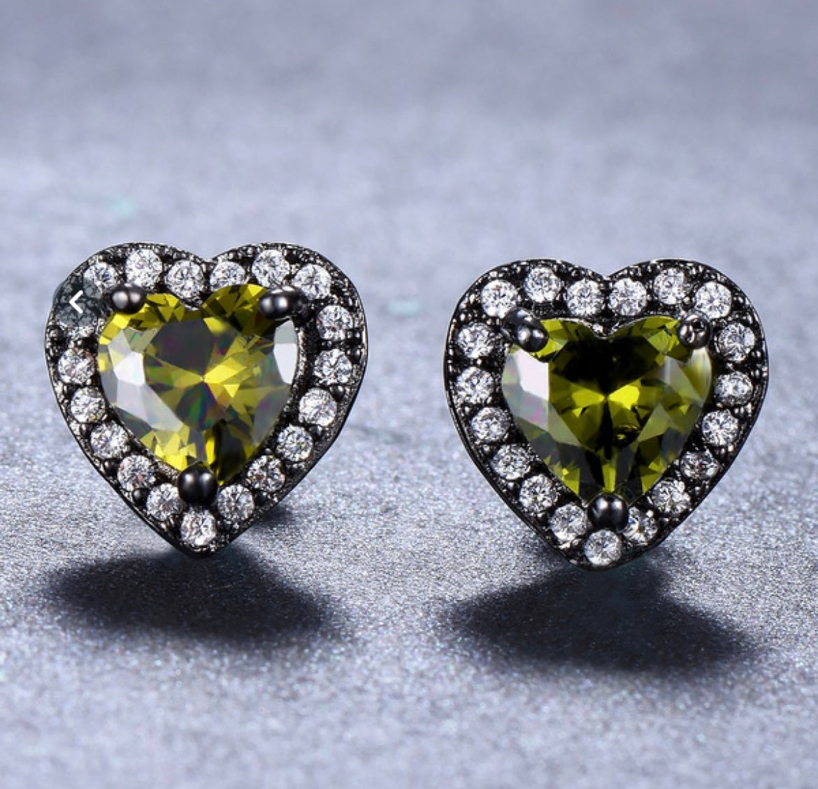 Love heart olive green by peridot diamond stud earrings for women