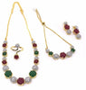 American Diamond Gold Plated Red Green Combo of Necklace Set with Earring and Bracelet for Girls and women