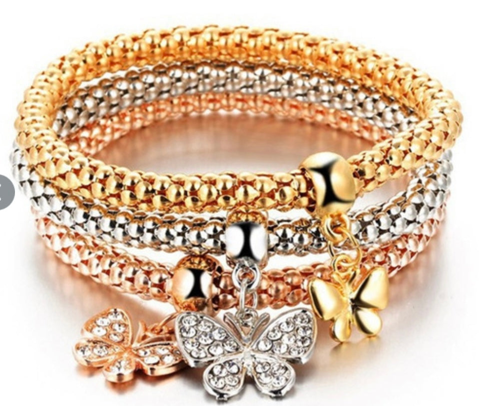Classic 3ps Fashion Elastic Rhinestones cute Butterfly Pendant Bracelet Transylvania 18k Gold Plated Silver Rose Gold Metal Chain Bracelet