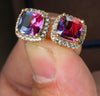 Rainbow Purple Blue Tourmaline Stud Earrings For Women