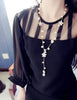 Trendy Fashion Flower Korean Tassel Pearls Long Necklace For Women