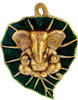 Metal Ganesha Bhagwaan on Paan Leaf Home Decor Wall Hanging Showpiece with Left Side Trunk Near Modak In Two Colours(Red & Green)