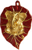 Metal Ganesha Bhagwaan on Paan Leaf Home Decor Wall Hanging Showpiece with Left Side Trunk Near Modak In Two Colours(Red & Green)