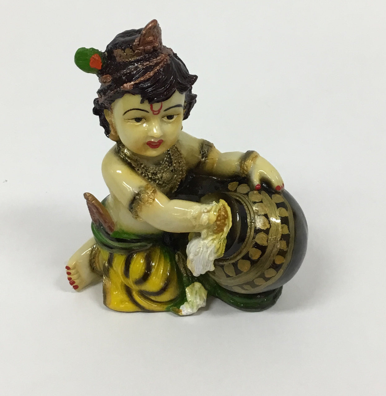 Baby Krishna Resin sculpture idol, 6.5 x5 inch, multicolour