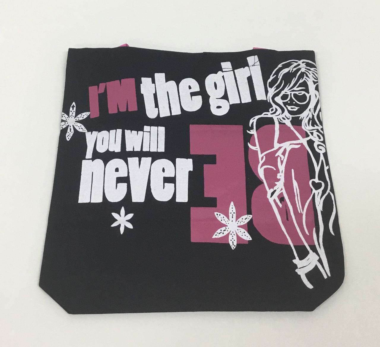 Beautiful Black and Pink Printed Cotton Hand Bag With Handles