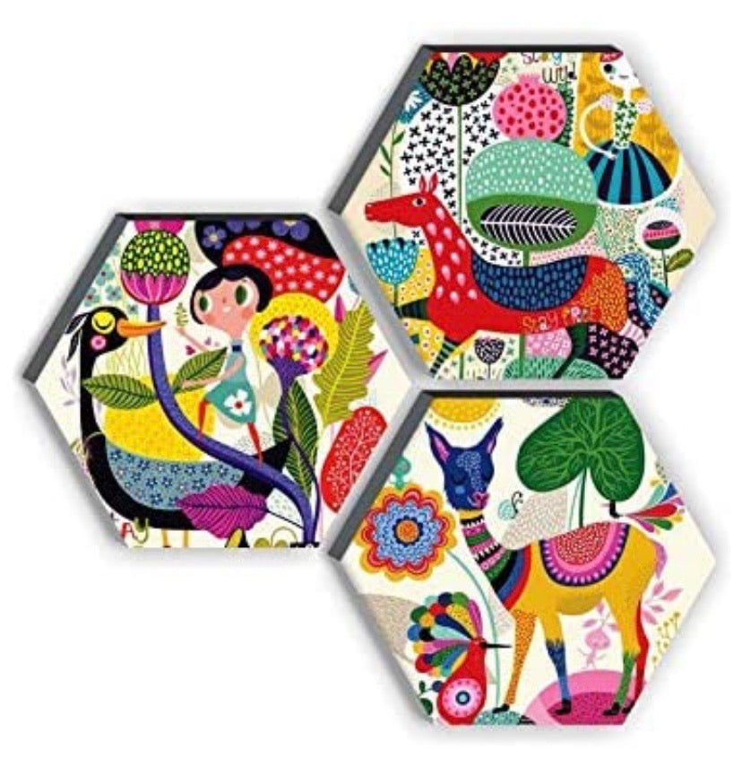 Set of 3 Hexagon Kid's Room Decor Modern Art 6MM MDF UV Textured Home Decorative Gift Item 17 inch x 17 inch Painting SANFHX17