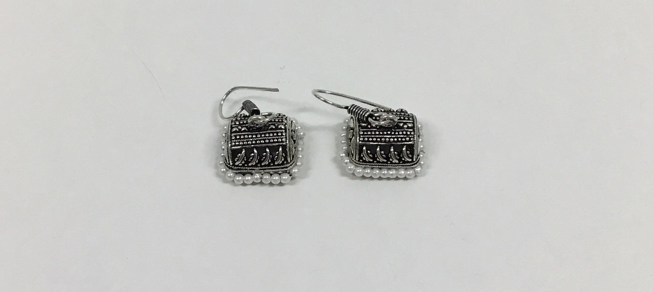 Cute golden and silver hanging ear rings with white pearls
