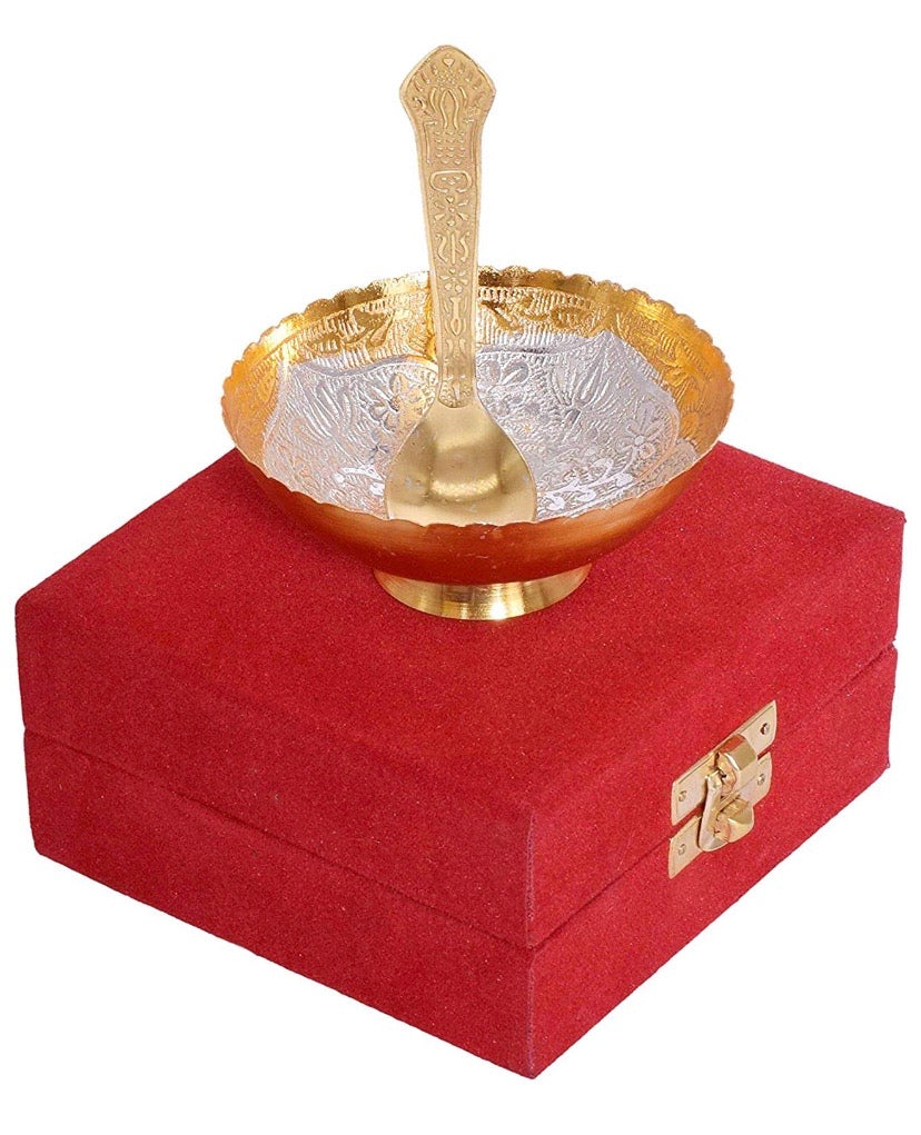 Silver Gold Plated Bowl Set with Velvet Box Set of 2 for Diwali Gift Bowl Set Silver Plated Gifts Items Dry Fruit Holder Pack Anniversary Item Indian Fruits Bowl Gifting