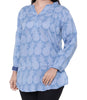Twist women’s linen sky blue pineapple printed full sleeves short kurti Top with contrast