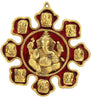 Beautiful Metal Wall Hanging Ganesha Showpiece Figurine,(Gold & Red)(10x10.5)inch