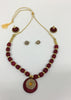 Three colours silk thread fashion jewellery set with necklace and jhumkies for women