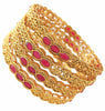 Ruby Gold Plated Floral Design 4pc Bangles Fashion Jewellery for Womens/Girls
