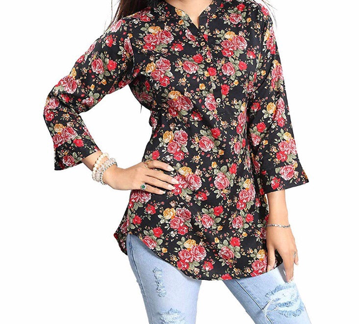 Printed Designer Polyster Crepe Short Kurti Tunic Top for Women