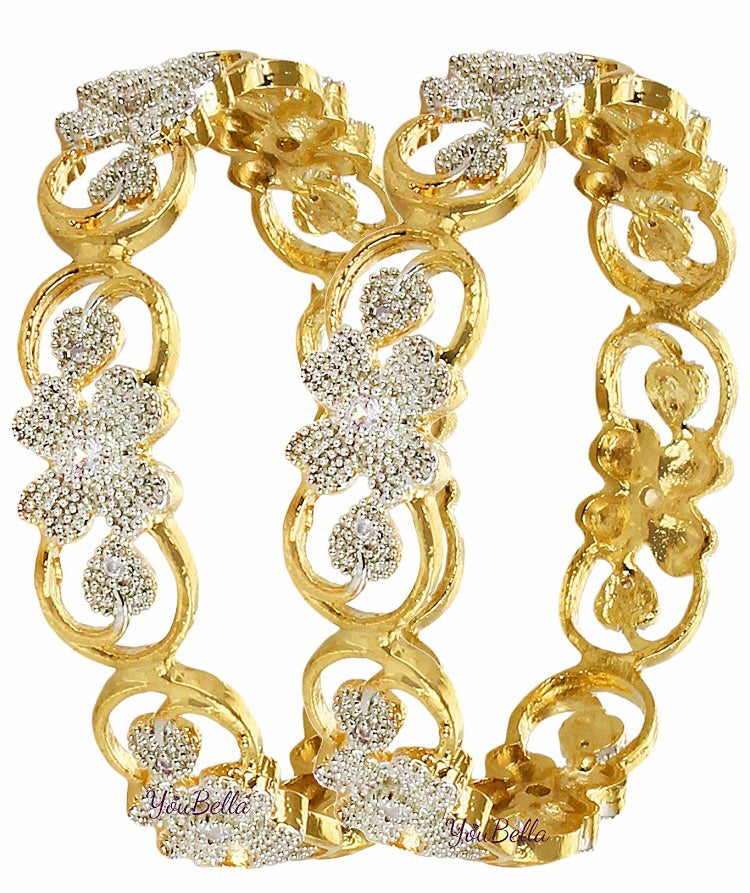 American Diamond Floral Shape Gold Plated Bangles for Women (2.60)