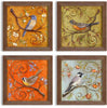 Multicolor Jardine Birds Set of 4 Brown Framed Painting,UV Textured Art Prints (10 x 10 inch)