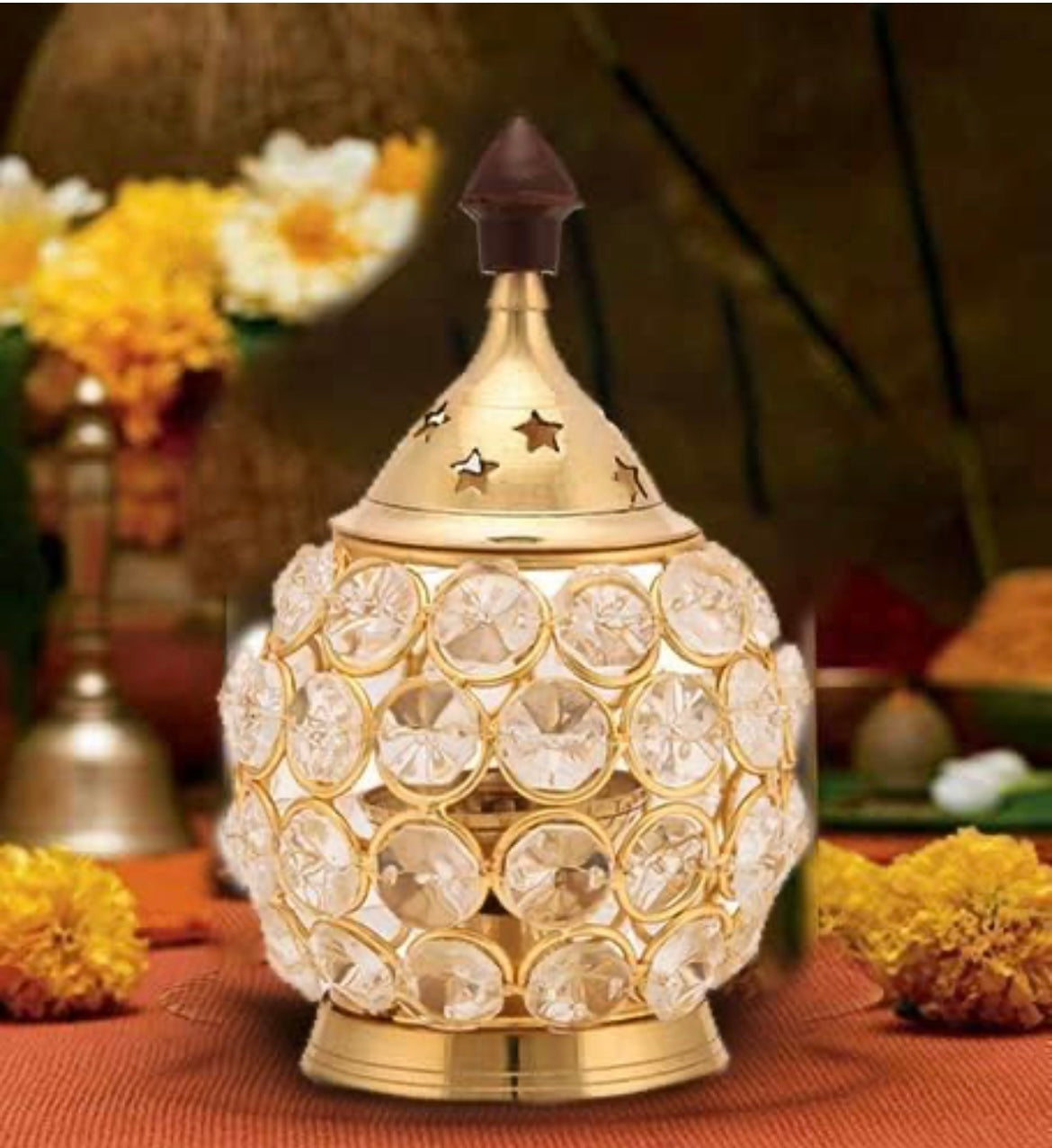 Collectible India Brass Akhand Diya for Puja | Diwali Diyas Crystal Oil Lamp , Decorative Diwali Decoration Items - Deepawali Gift for Family & Friends