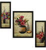 Indianara 3 Pc Set of Floral Paintings (1056) Without Glass 5.2 X 12.5, 9.5 X 12.5, 5.2 X 12.5 Inch-Multicolour