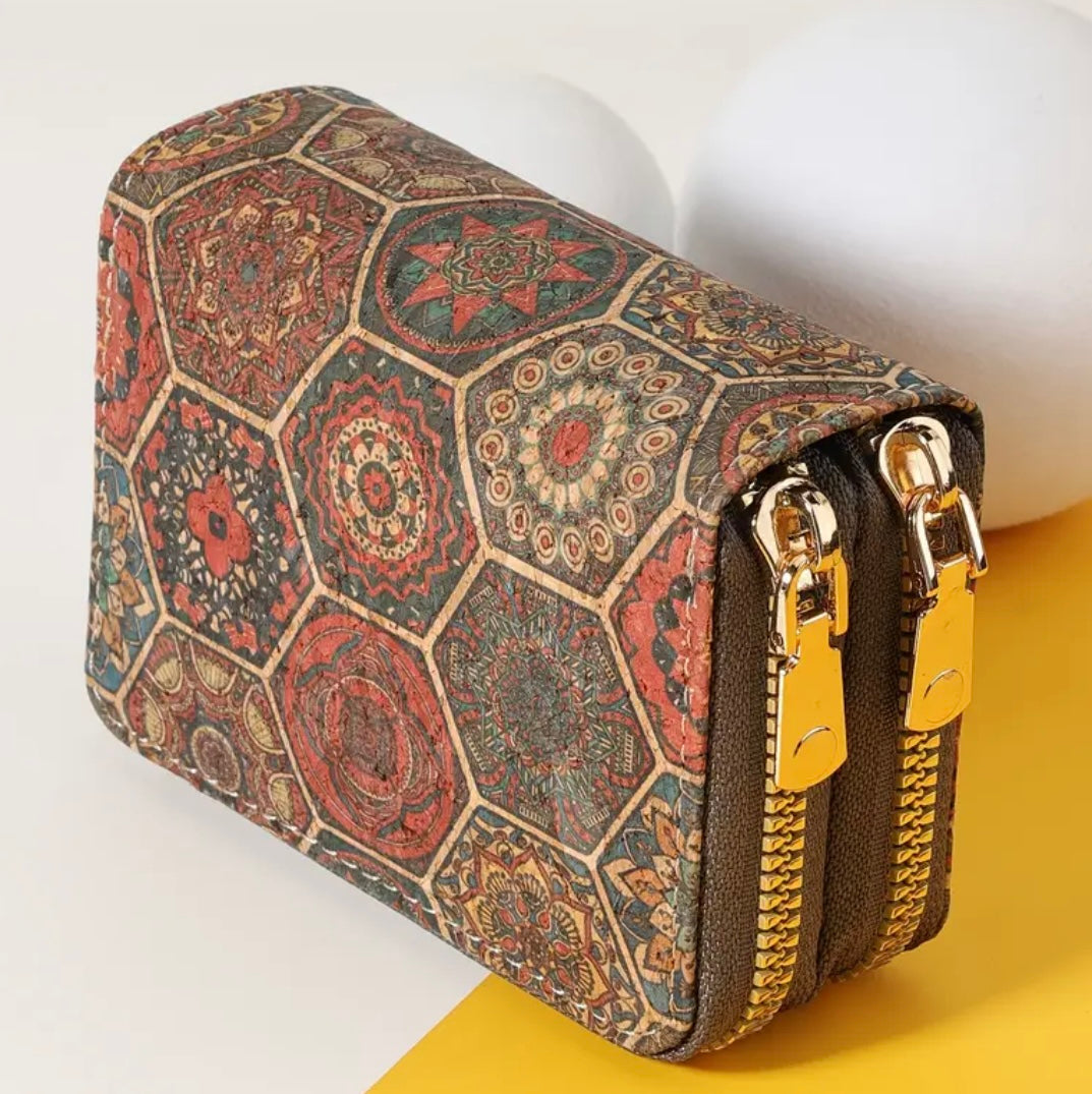 Women's Stylish Credit Card Holder & Coin Wallet with Double-Layer Zipper, Mandala Pattern Design