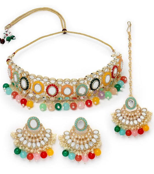 Sukkhi Classy Choker Necklace Earring Jewellery Set with Maangtikka Jewellery Set for Women