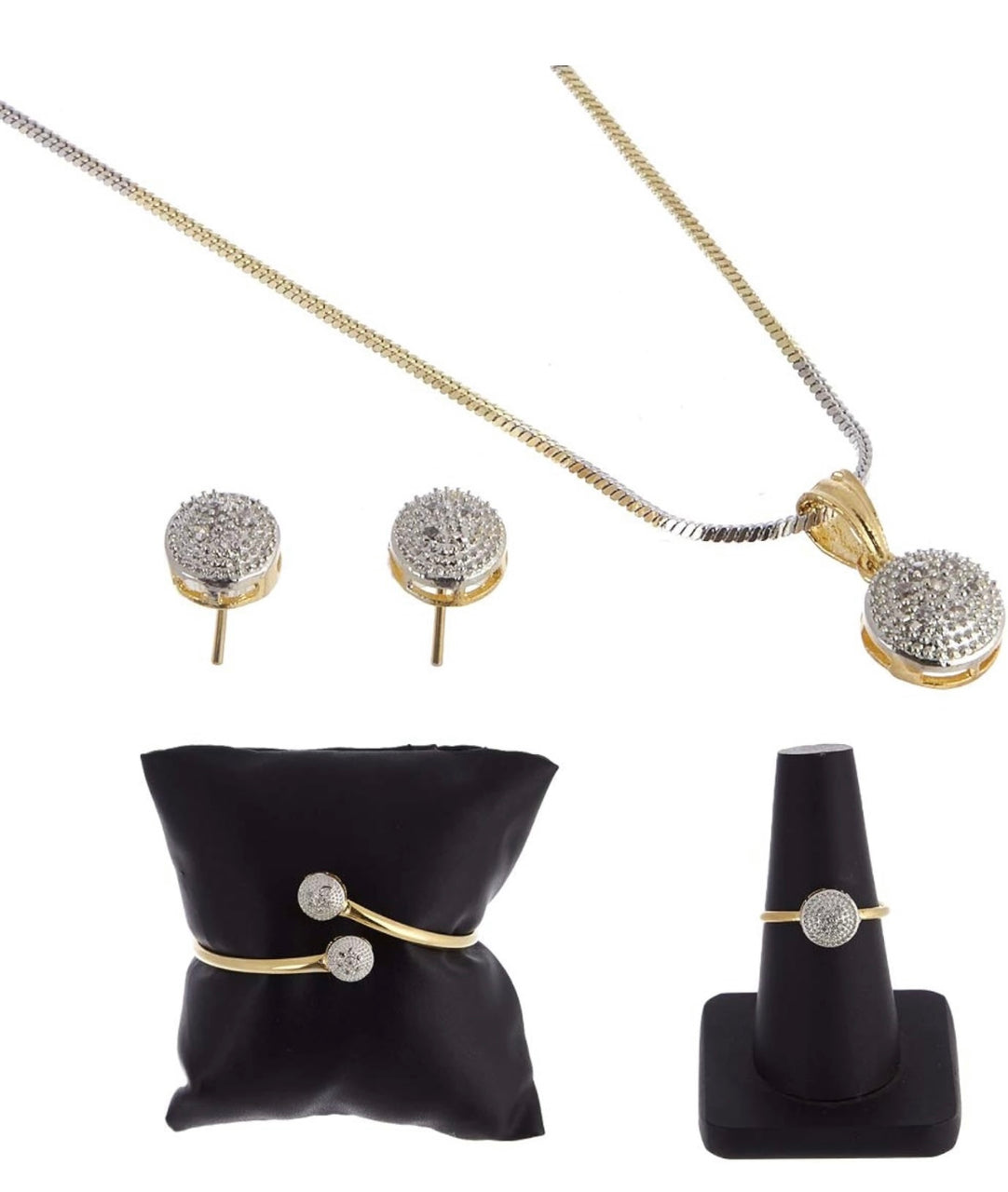 ZENEME Jewellery Set Gold Plated American Diamond Traditional Stylish Pendant Set, Ring, Bracelet with Earring Jewellery for Women