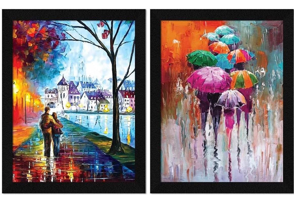 ArtX Paper Abstract Romantic Framed Wall Art Painting(set of 2)For Bedroom, Living Room, Multicolor, Abstract, 10 X 13 inches each, 20 X 13 inches combined, Set of 2