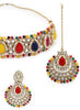 Sukkhi Incredible Drop Shaped White Kundan & Beads Studded Choker Necklace Set For Women