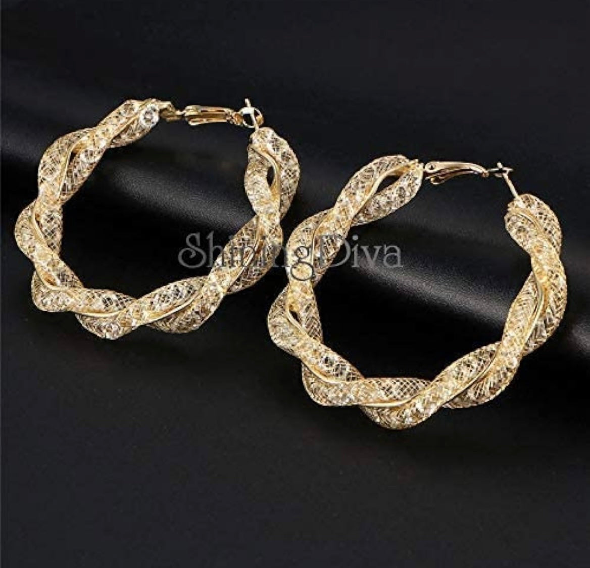 Shining Diva Fashion Stylish Crystal Gold Plated Hoop Earrings for Women (Golden)