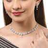 ZENEME Rhodium Plated Silver Toned White American Diamond Studded Necklace With Earring Jewellery Set For Women/Girls
