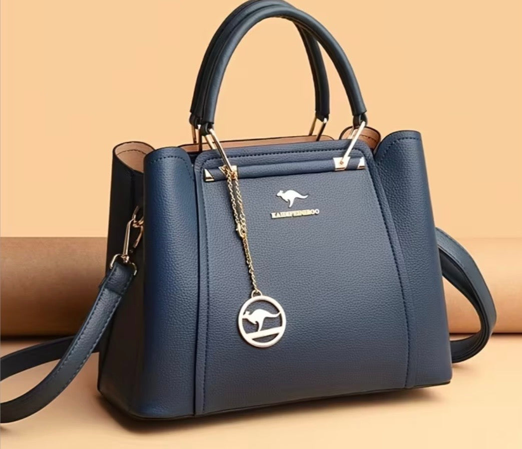 Stylish Blue Handbag with Golden Tone