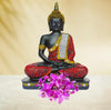 Polyresin Sitting Buddha Idol Statue Showpiece for Home Decor Decoration Gift Gifting Items-Black matte finish(In Combination with Golden and Red)