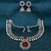 Oxidised German Silver Maroon Necklace with Jumki for Women and Girls