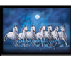 Seven Lucky Running Vastu Horses Art Framed Painting - (Ocean Blue, 12 Inch x 18 Inch)