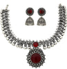 Oxidised German Silver Maroon Necklace with Jumki for Women and Girls