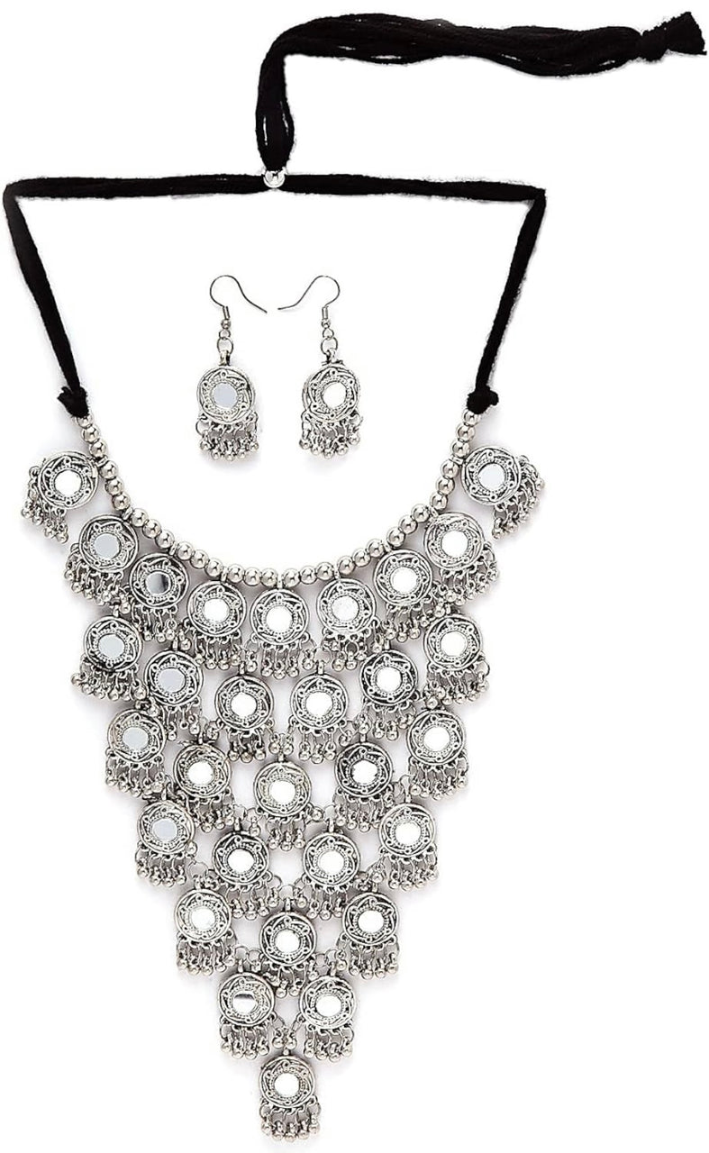 Shining Diva Fashion Latest Stylish Traditional Oxidised Silver Necklace Jewellery Set for Women/girls