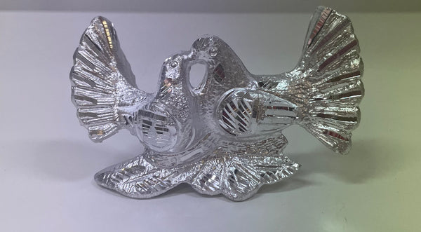 12x7cm Beautiful Silver Pair of Pigeons Decorative Figurine