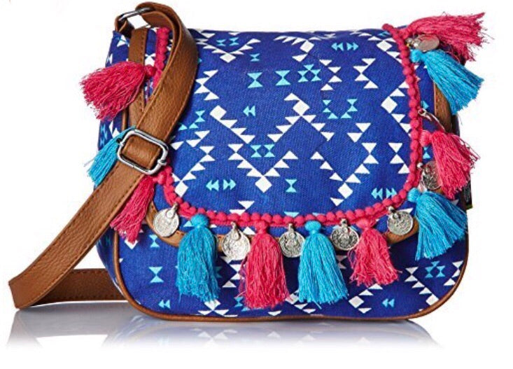 Gorgeous Blue Sling Bag with multicoloured tassels for Girls