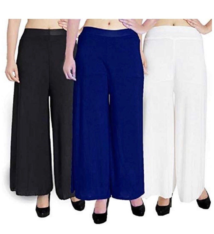 Women's Soft & Stretchable Malai Lycra Free Size Palazzo Pants for Women’s Palazzo Combo (Pack of 3_Free Size)