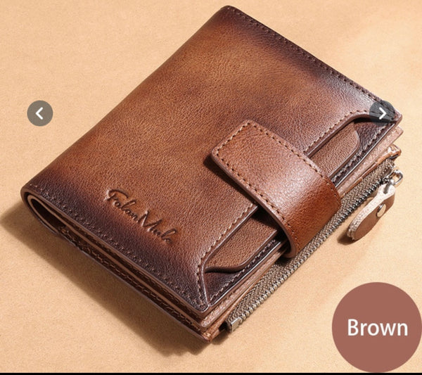 Men Wallet Vintage Luxury Short Slim Purses (Dark Brown)