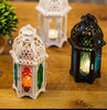 Iron and Glass Candle Lantern Storm Lantern Classical Moroccan Style Black/White